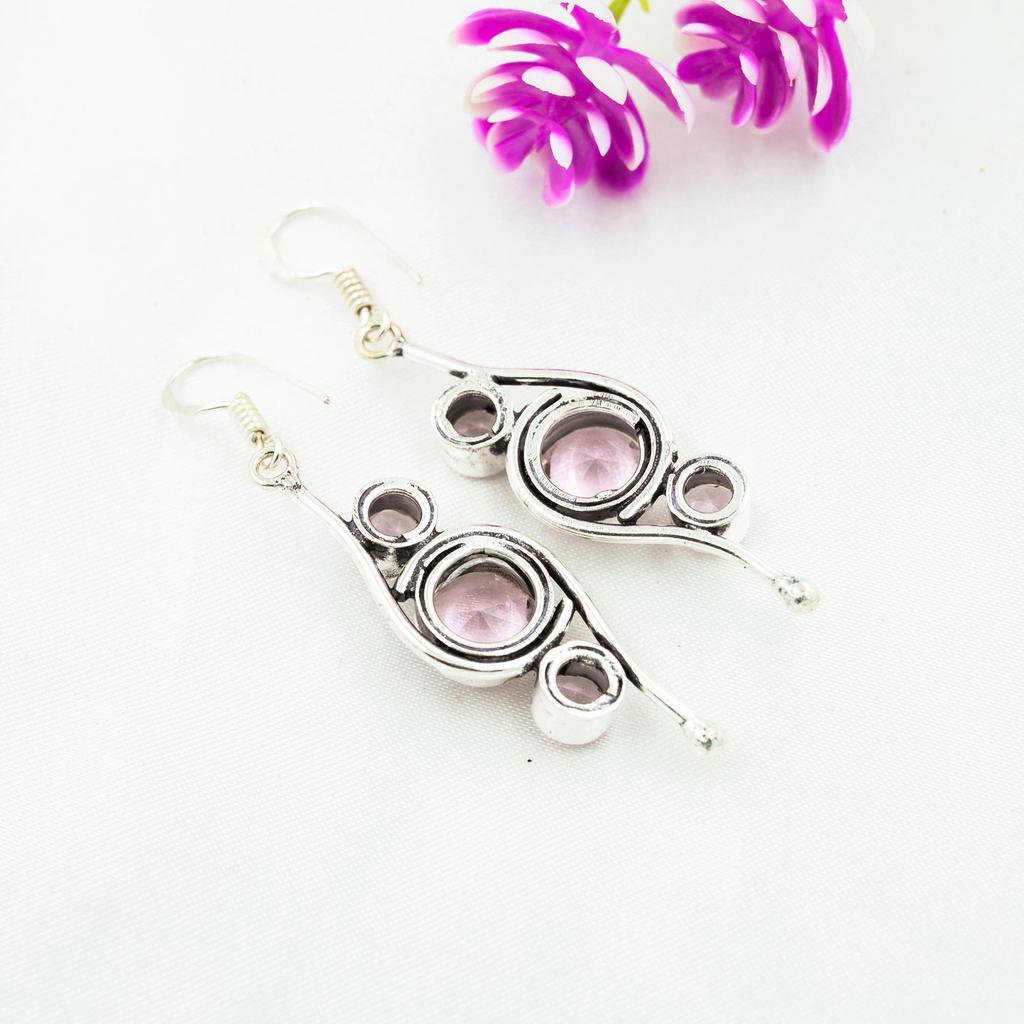 Pink Kunzite Earrings Gemstone Jewelry, 925 Solid Sterling Silver Earrings, Handmade Jewelry Birthstone Earrings, Gift For Him