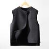 Women's 2025 Asymmetrical Gray Wool Vest - Round Neck, Button-Up, Sleeveless for Spring & Autumn Fashion