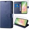 Protective Case - BOOLING - for Samsung Galaxy A56 5G - Navy Blue Leather Effect - 2 Tempered Glasses - Shockproof