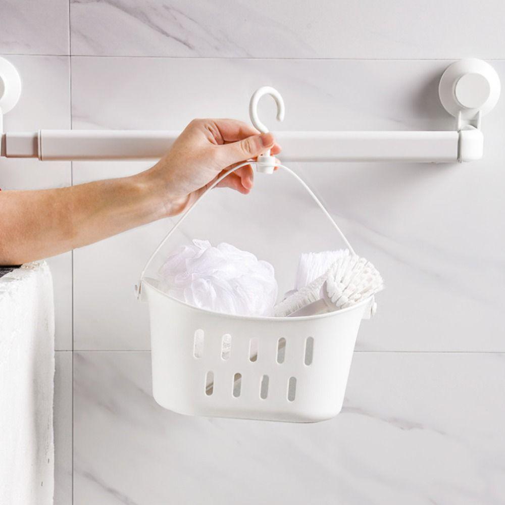 White Hanging Drain Basket Hangable Sundries Hanging Basket Shower Storage Basket Bathroom