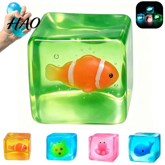 Portable Stress Cube Toy Glow-in-the-Dark Toy, Relief Squeeze Transparent Sensory Clear with Luminous Sea Animal Inside