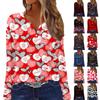 Women's T Shirt Tee Button Long Sleeve Heart  Print Daily Weekend Fashion Basic V- Neck Regular Top