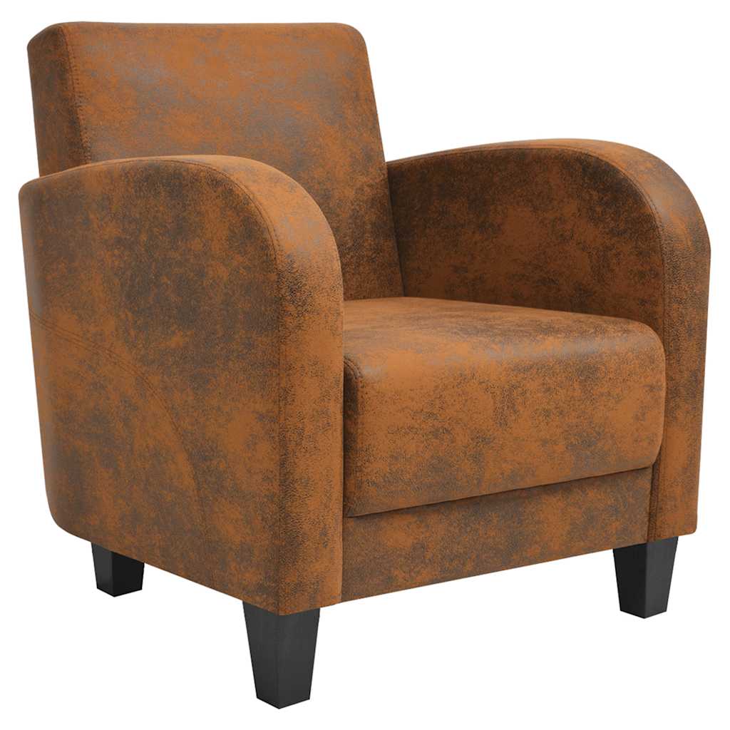Armchair in Brown Suede Look Leather