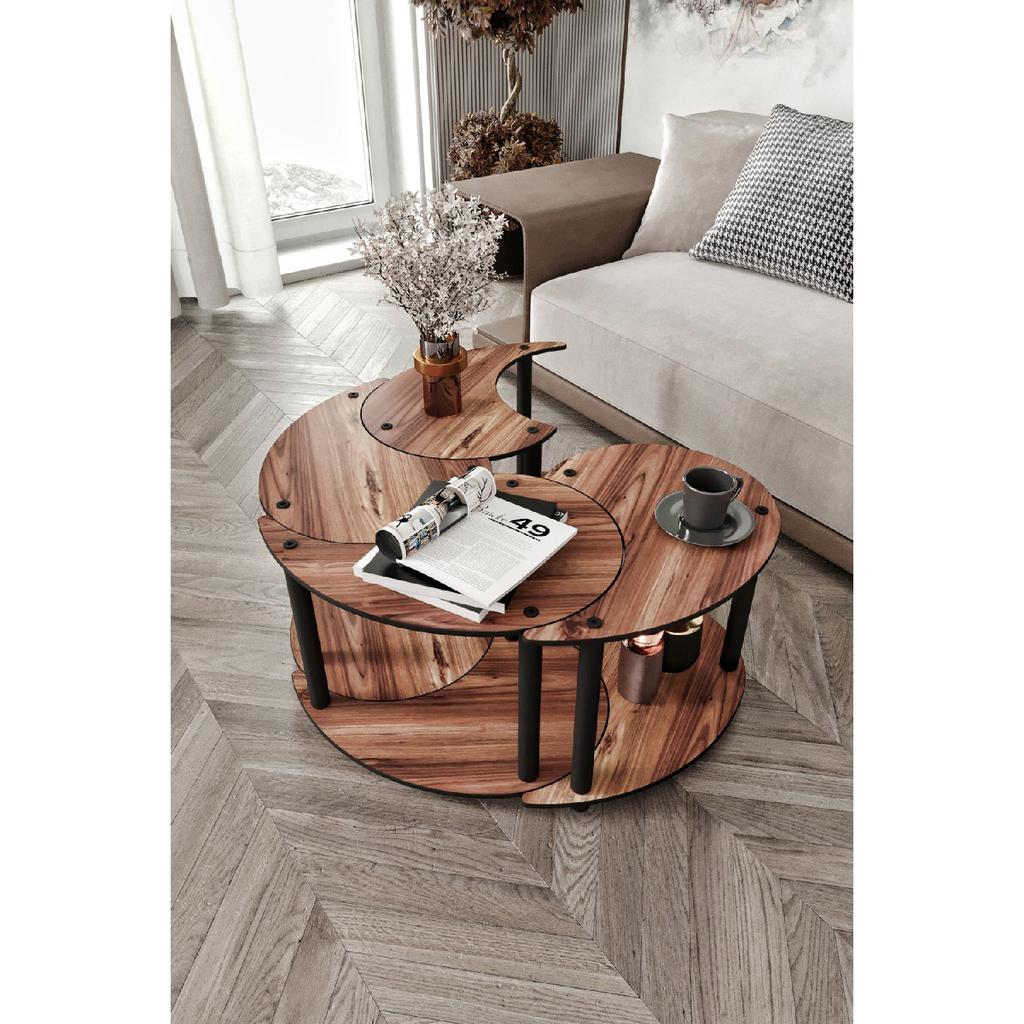 Yin Yang Unity Serenity Coffee Table Set Of 4 Walnuts 70cm