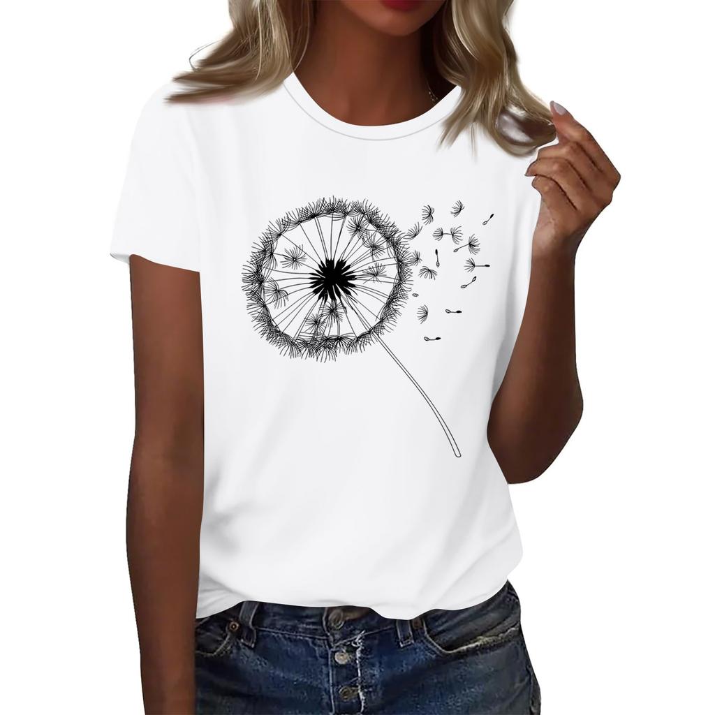 Women's Fashion Casual Printed Round Neck Short Sleeved T-Shirt Top T-Shirt Top Top