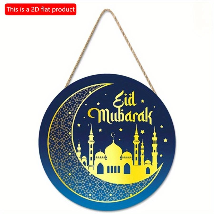 2D плоский 20 см 1 шт Ид Мубарак Золотая Луна и величественная мечеть сцена круглый деревянный кулон, тема голубого звездного неба хорошее качество подвесные украшения хороший подарок