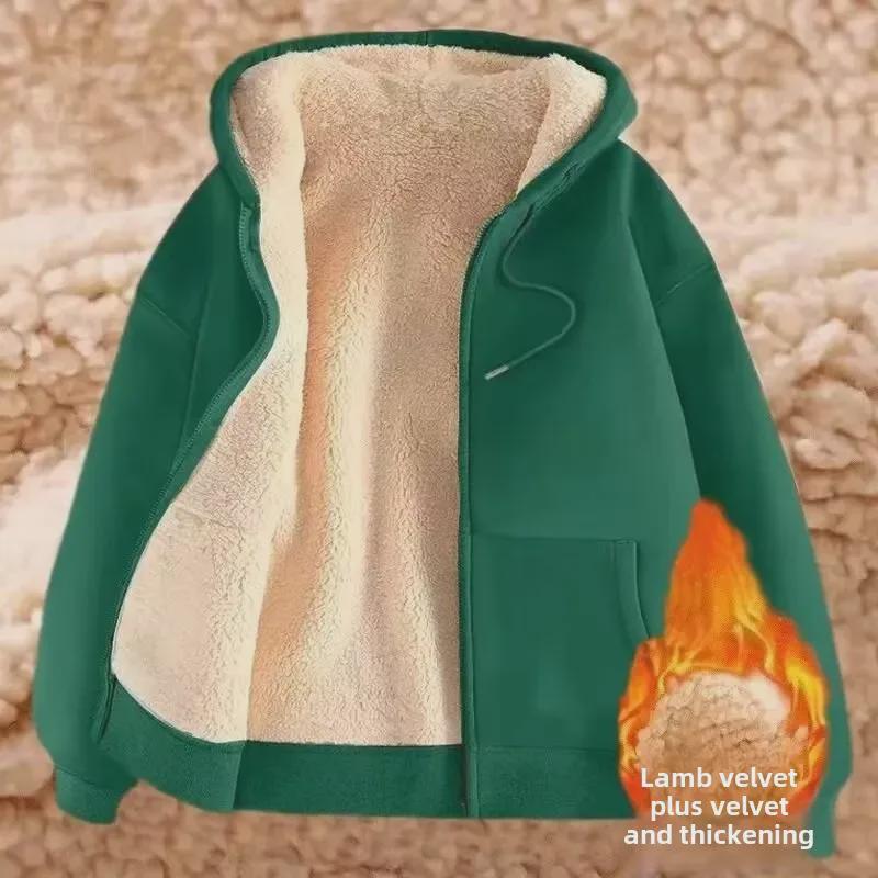 Мужской кардиган из овчины с капюшоном: Толстовка из плотного бархата, однотонная, осенне-зимний молодежный стиль