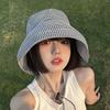 Korean Version Of Fresh Striped Bucket Hat Spring And Summer Thin Women'S Outdoor Sunshade Lace-Up Big Eaves Foldable Sun Cap
