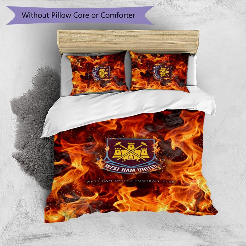 West Ham United Football Printed 3 Pieces Bedding Set, Comfortable Skin Friendly Bedroom Duvet Cover Set