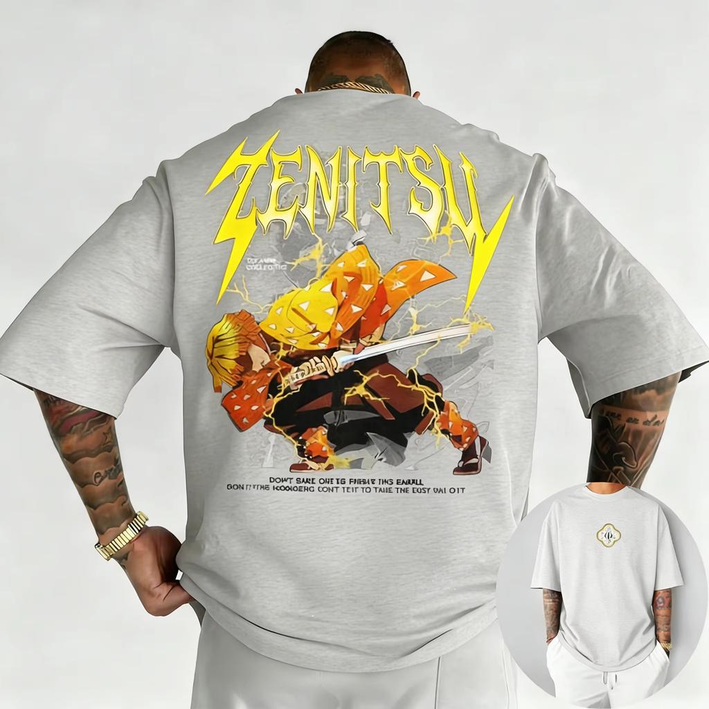 2026 New Summer Mens Tshirt Demon Slayer Anime Shinee Print Cool and Trendy Harajuku Style Fashionable Casual Wear