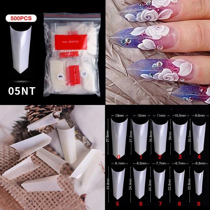 500pcs/bag Coffin False Nail Tips Clear Ballerina Stiletto Rounded Square Acrylic Fake Nails Extension System UV Gel Manicure
