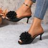 Large Size High-heeled Cool Slippers 2025 Summer New European and American Flowers Square Head Fish Mouth Thin Heel One-word Sandals Women