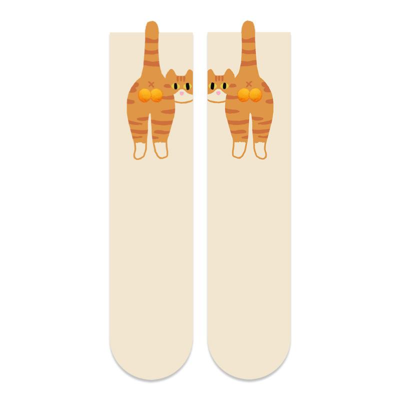 Socks Women's Cute Funny Cat Ins Korean Mid-tube Sleeping Socks Creative Combed Cotton Mid Tube Socks Woman 2025 New Year Gift