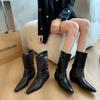 Fashion 2024 High Quality Shoes Female Mid-Calf Women's Boots Elegant Modern Boots Women Buckle Pointed Toe Slip On Low Heel Shoes Women