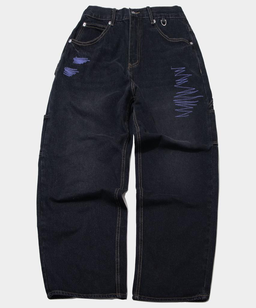 SOME PLACE Color Embroidery Stitch Point Balloon Straight Fit D-Ring Washed Denim Pants _ 2 Colors