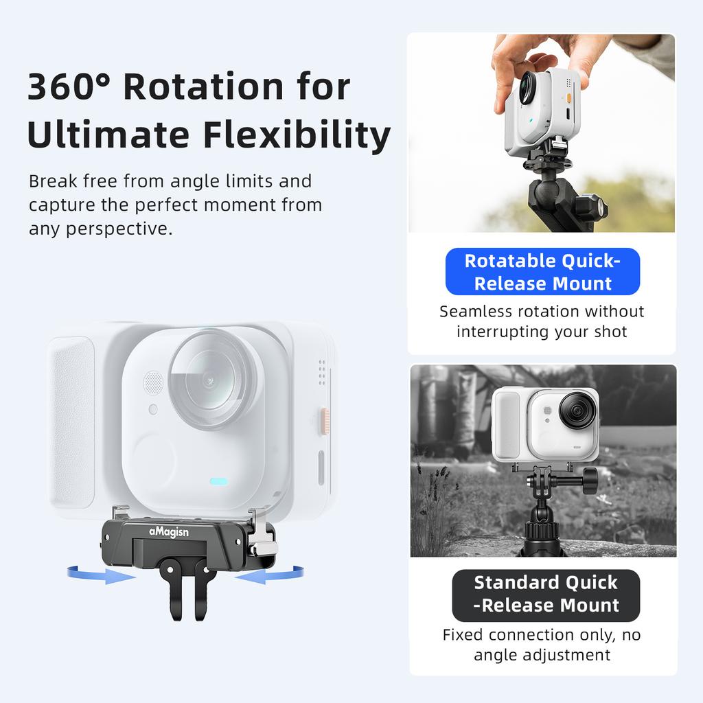 AMagisn 360° Вращающееся металлическое крепление с быстросъемным механизмом для Insta360 GO Ultra, Магнитный адаптер-защелка, Быстросъемный коннектор