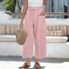 Women's Fashion Loose Leisure Solid Colour Cotton Linen Casual Nine Points Wide Leg Pants