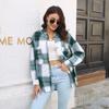 Осенне-зимняя женская клетчатая куртка с длинными рукавами и средней длиной, твидовая рубашка