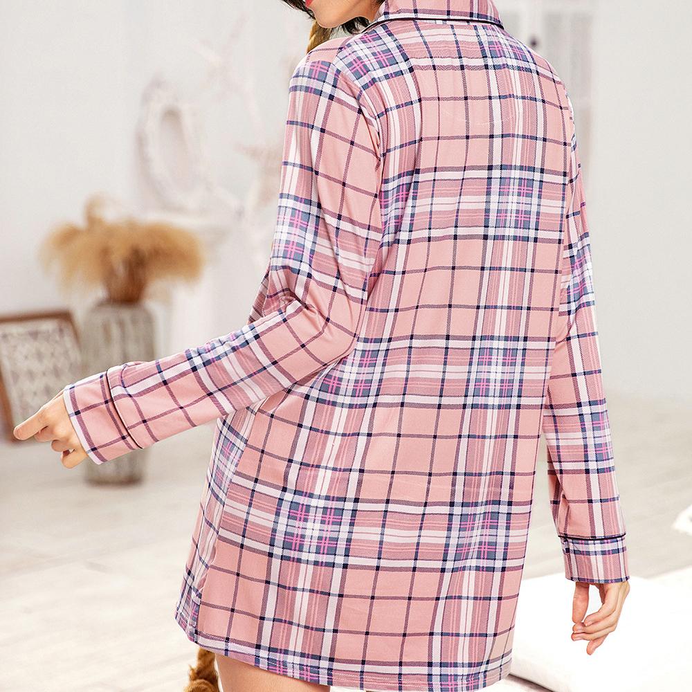 Bright Deer Женская ночная рубашка в клетку с длинным рукавом на пуговицах, ночная рубашка, ночная рубашка с вырезом и окантовкой, ночная рубашка бойфренда, платье для сна, большие размеры S-4XL