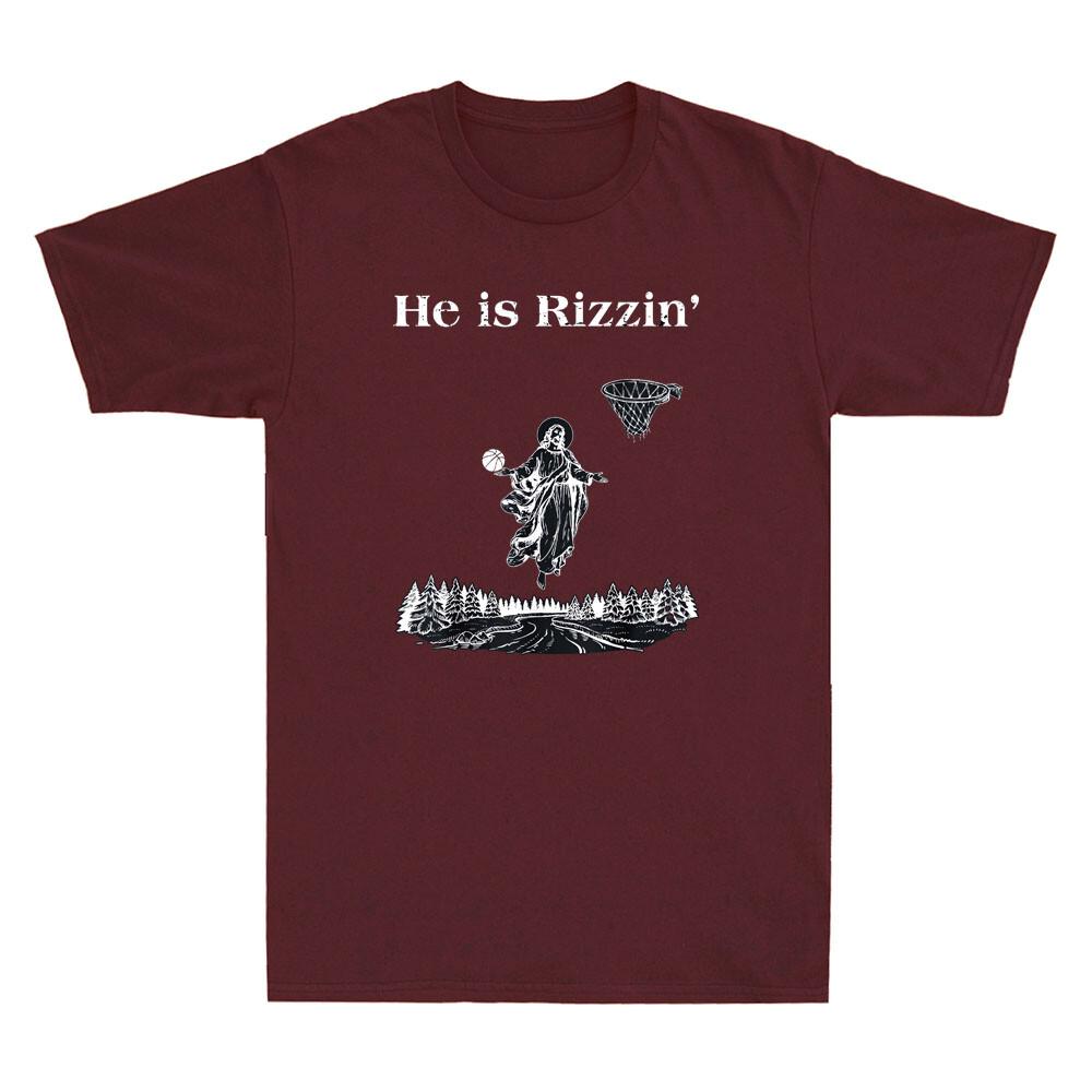 He Is Rizzin Funny Jesus Play Basketball Christian Religious Vintage Unisex Tshirt