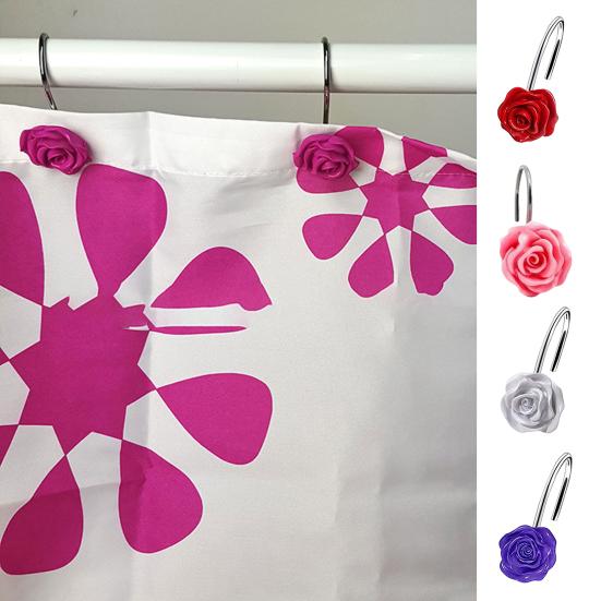 12 шт. металлических декоративных крючков для занавесок для душа с рисунком розы, нержавеющие для ванной комнаты и душа
