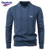 Reebok 2026 Осень-Зима Новый Мужской Жаккардовый Свитер с Вышивкой Мужской Пуловер Однотонный V-образный Вырез Вязаный Свитер Мужской