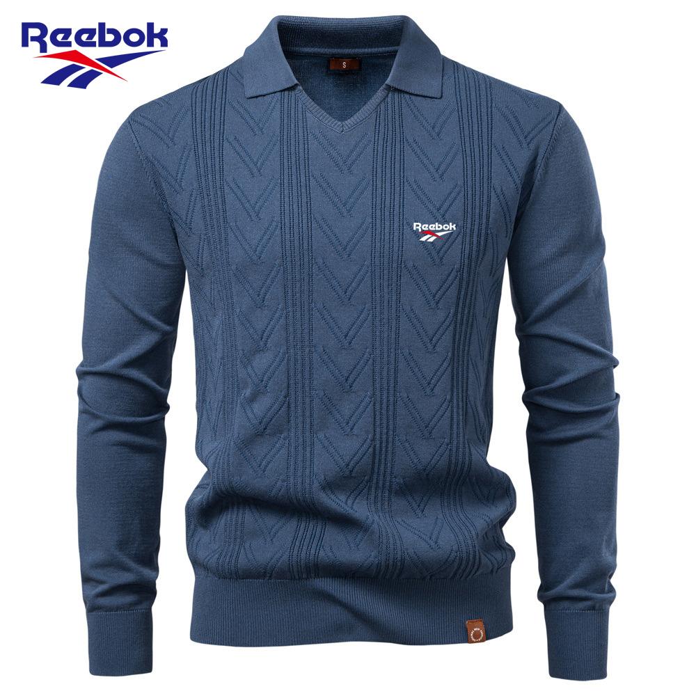 Reebok 2026 Осень-Зима Новый Мужской Жаккардовый Свитер с Вышивкой Мужской Пуловер Однотонный V-образный Вырез Вязаный Свитер Мужской