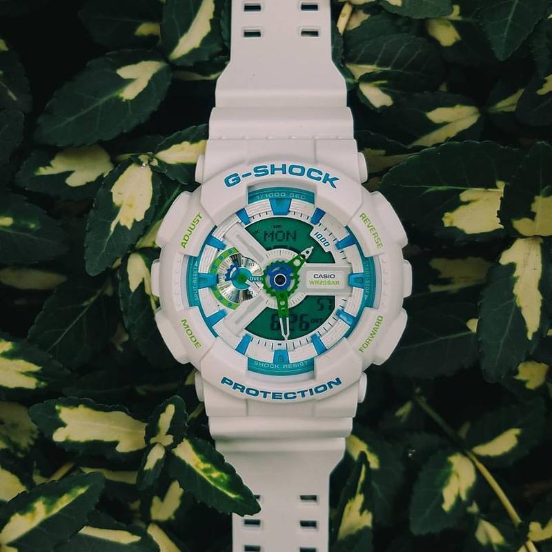 Casio Серия G-SHOCK с двойным дисплеем (ЖК/стрелочным) классическая серия классический циферблат с двойным дисплеем электронный механизм ремешок из смолы японский GA-110WG-7A