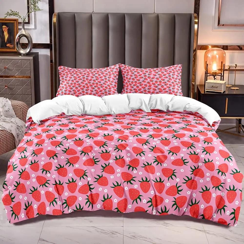 Комплект постельного белья Sweet Strawberry, пододеяльник для детей, подростков, покрывало для спальни, розовое одеяло, 3 шт., полный размер