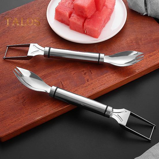1/2Pcs Watermelon Fork Slicer Stainless Steel 2 In 1 Cutter Round Fork Head Portable Kitchen Fruit Cutting Fork for Watermelon Chunks Cake Bread