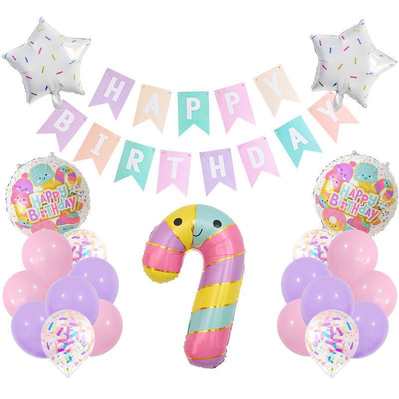 Ice Cream Aluminum Film Balloon Flag Set Cake Children's Birthday Arrangement Party Decoration Supplies