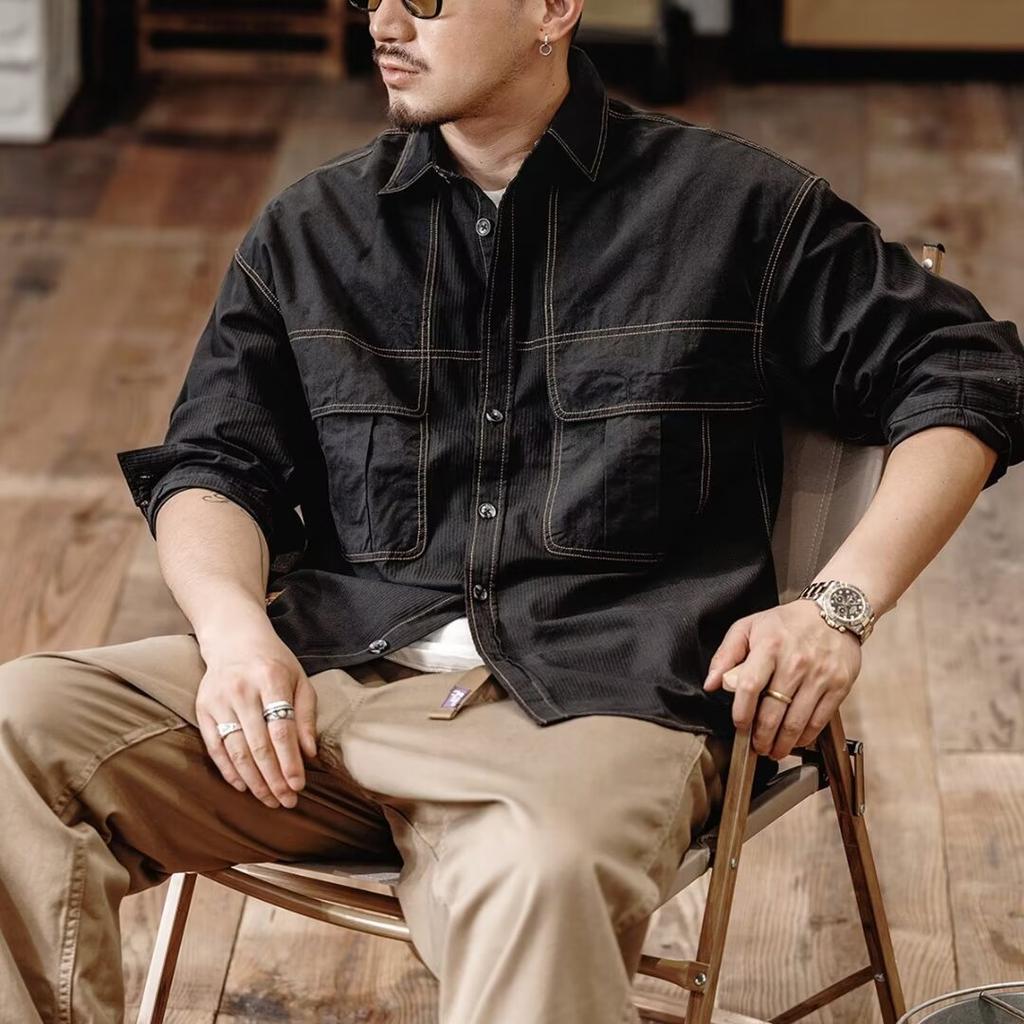 Американская рабочая одежда, рубашка с длинными рукавами и заниженными плечами, мужская свободная брендовая осенняя куртка, мужские красивые трендовые повседневные мужские рубашки