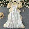 Summer Sexy Spaghetti Strap V-neck Embroidery Flower Long Maxi Holiday Beach Dress for Women