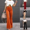 Women Flared Pants Solid Color Horn Shape High Waist Button-up Match Clothes Slim Fit Full Length Lady Trousers for Dating