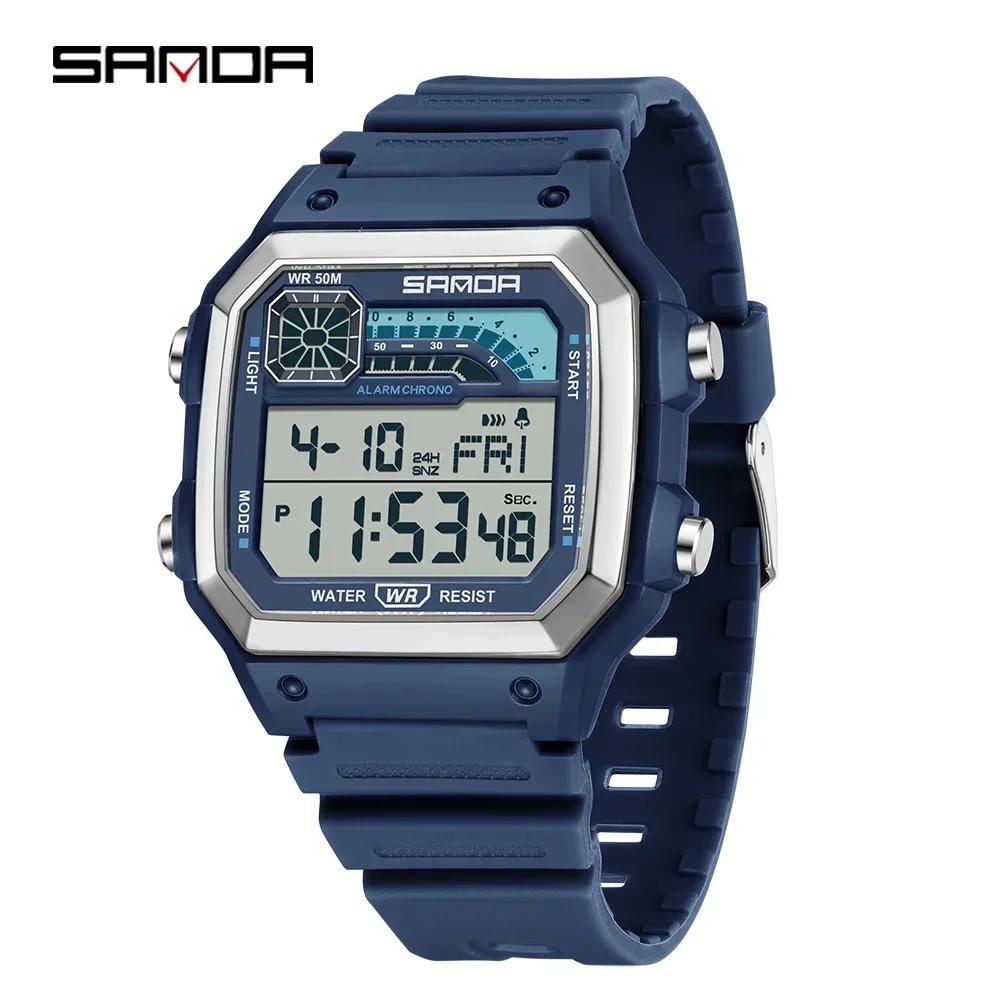 SANDA 6196 Waterproof Watch Sports Men's Lightweight Square Classic Fashion Electronic Rel gio mulher Electronic Night Glow
