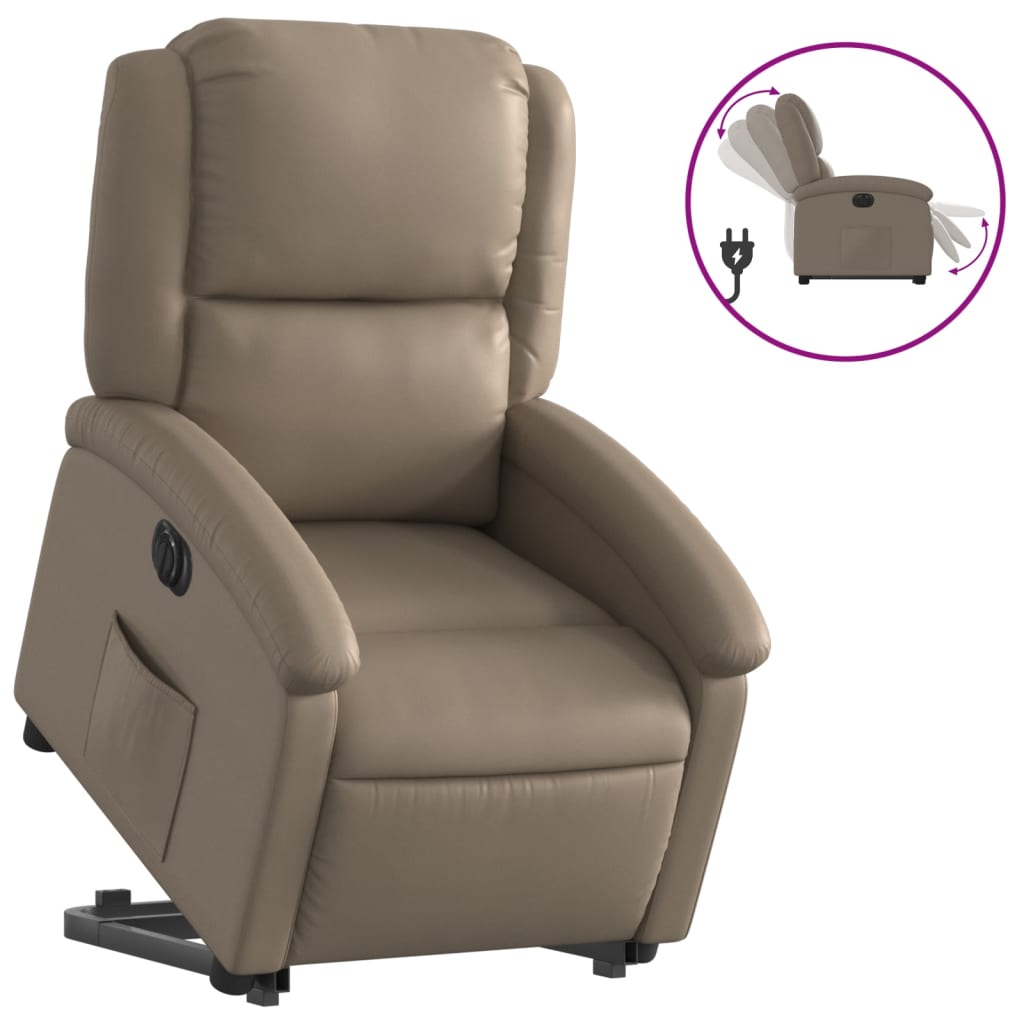 Recliner Chair with Lift Assist Electric Cappuccino Faux Leather