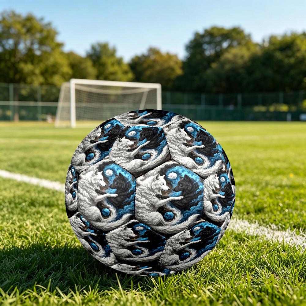 1pc Yin Yang Wolves Theme Soccer Ball Football, Size 5, Lightweight PVC, Outdoor Training Soccer Ball,Gift c6574