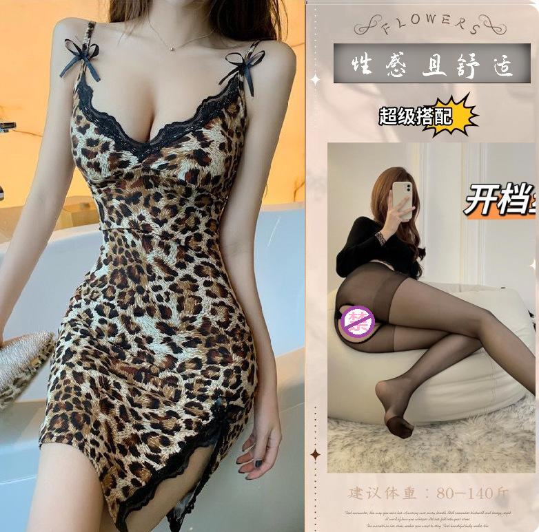 Sexy lingerie leopard print suspender nightgown passion seduction lace bed flirting suit flirting lingerie