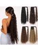 Synthetic Long Corn Wavy Ponytail Hairpiece Wrap On Hair Clip Ombre Brown Blonde Hair Extensions Pony Tail