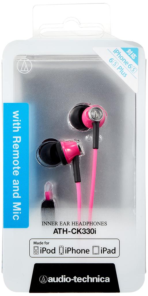 Audio Technica Earphones with Microphone Pink PK iPod/iPhone/iPad In-ear ATH-CK330i