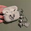 Cute 3D Silver Love Heart Earphone Case For AirPods 4 Airpods Pro 2 3 With Beads Pendant Protective Shell Soft Cover