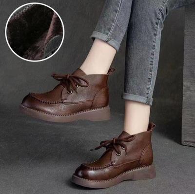 Осенние женские ботинки   Новая натуральная кожа Повседневная обувь Дышащая Модная Водонепроницаемая Обувь на плоской платформе Женские кроссовки