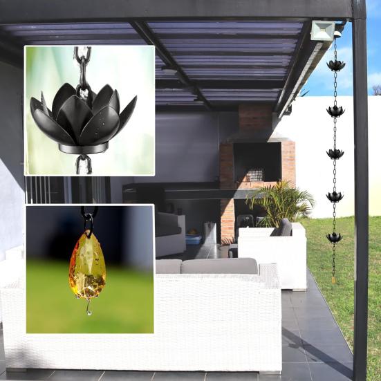 120CM Lotus Rain Chain Heavy Duty Metal Outdoor Garden Hanging Rain Catcher Cups Outside Gutters Downspouts Decorative Rain Chain Replacement