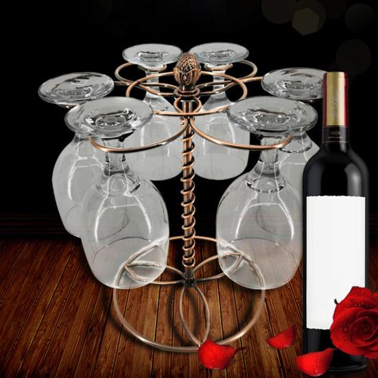 Wine Glass Rack with 6 Hooks Non-slip Stable Base Easy Cleaning Spiral Style Storage Iron Elegant Freestanding Stemware Holder Bar Supplies