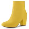 Allegra K Women's Ankle Boots, Side Zipper, Square Heel, Round Toe, Autumn/Winter, Yellow, Size 24.0 Cm