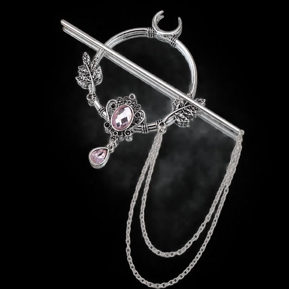 Alloy Witch Hair Stick Waterdrop Gem Leaf Hairpin Vintage Style Crystal Hairpin For Women Girls