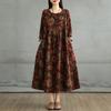 2025 Women Plus Size Spring Long Dress New Vintage Long Sleeve O-Neck Loose Casual Maxi Floral