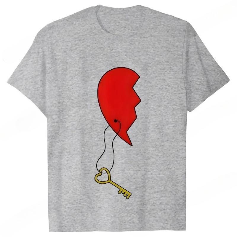 Men Women's T-shirt Partnerlook Heart Lock Key Love Funny Fashion Couple Short Sleeved T-shirt Love Couples Outfits Lover Shirt