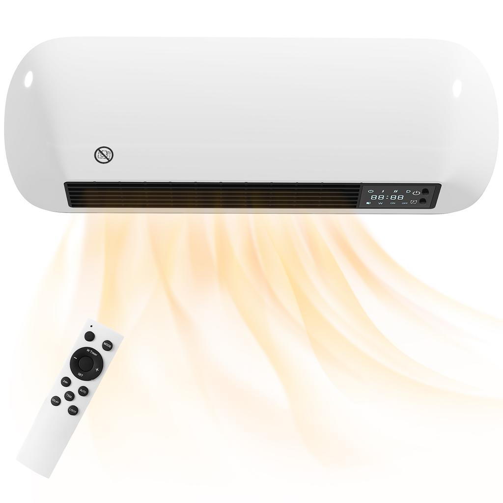 Wall Fan Heater 2000W Ceramic Wall Heater with Fan, 2 Power Levels, LED Display, Thermostat, White