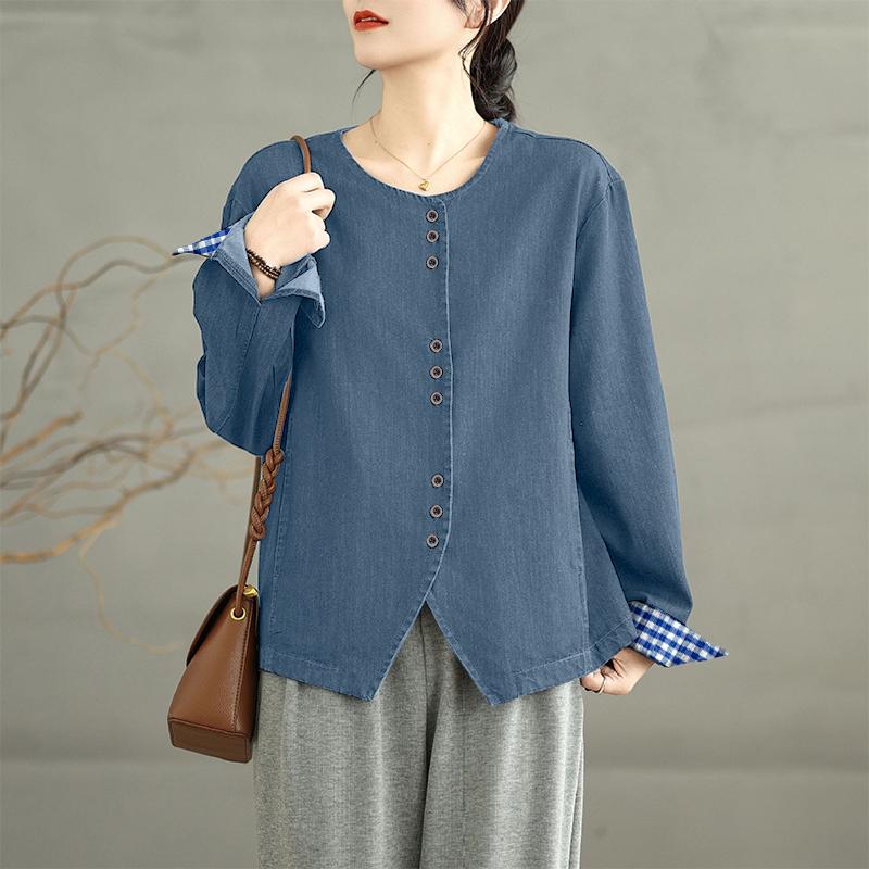 ZANZEA Women Casual Round Neck Loose Long Sleeve Solid Blouse